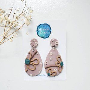Earrings Oval flower pop Polymer clay Handmade